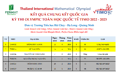 Kỳ Thi Olympic toán quốc tế Timo 2022-2023 vòng chung kết quốc gia